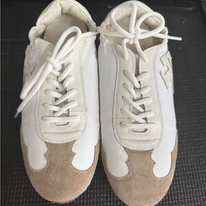 Tory Burch White and Tan Minimalist Sneakers